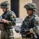 Spanish soldiers during a patrol.