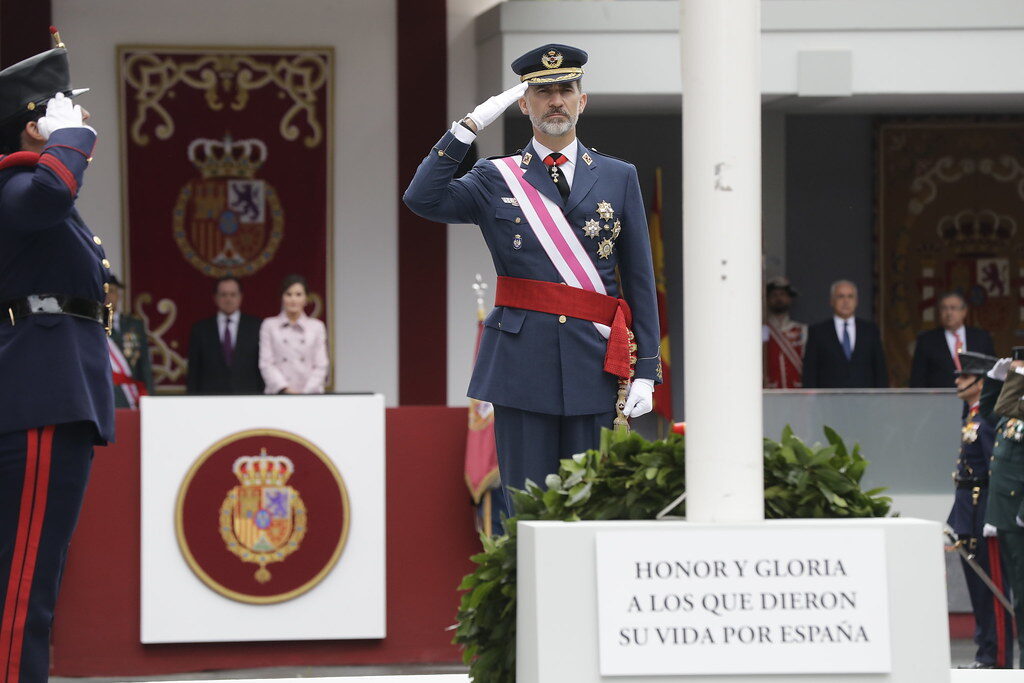 Spanish Flag Slips From Mast During National Anthem At Armed Forces Day Parade